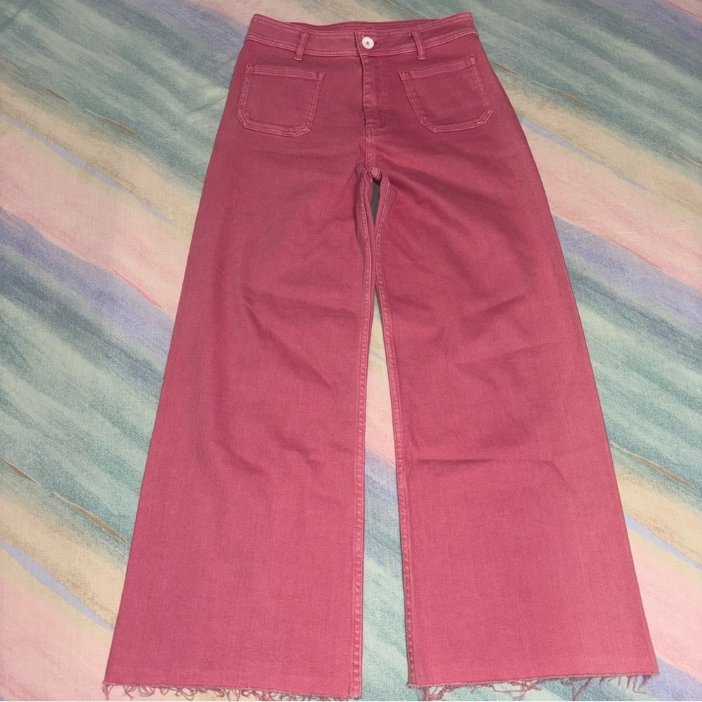 Miou Muse Vibrant Pink Wide Leg Jeans Front Pocket size L